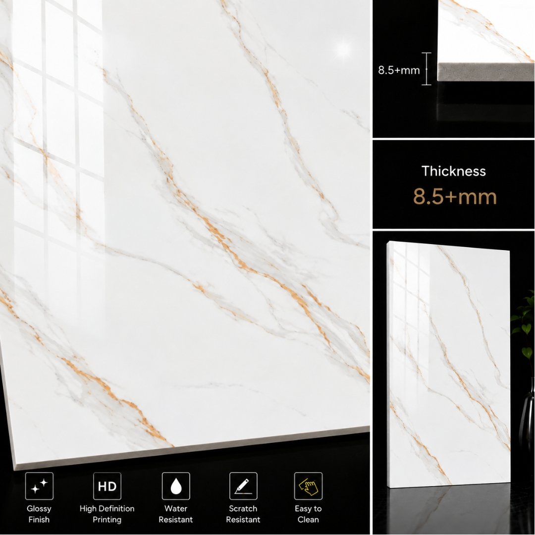 AL En Agata Gold Marble Pooja Room Tiles - My Home Studio